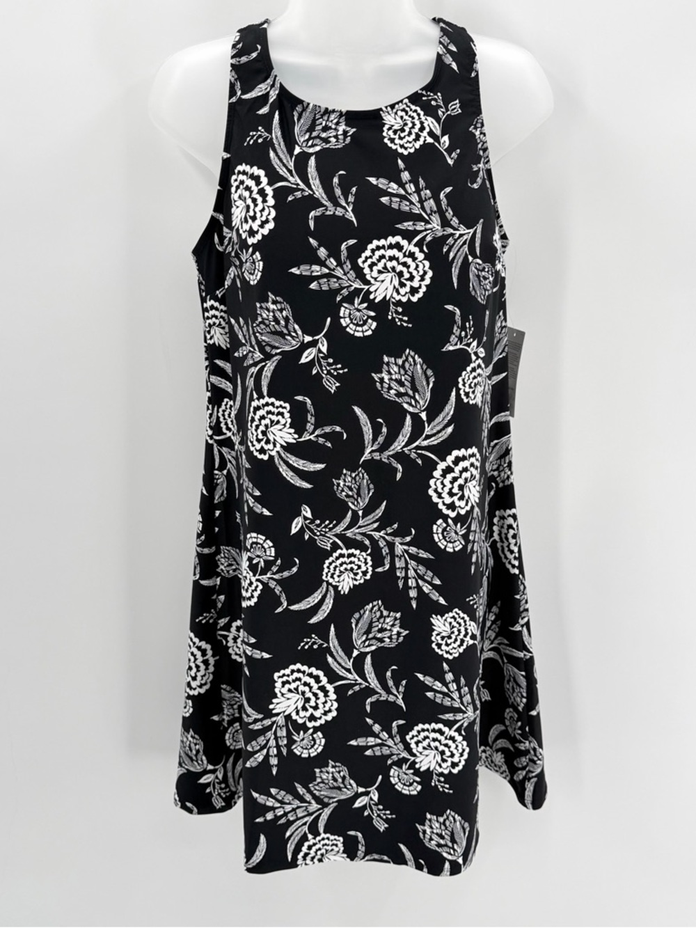 Lands End Dresskini Swimsuit Top Womens 12 Black White Floral Racerback-no Brief